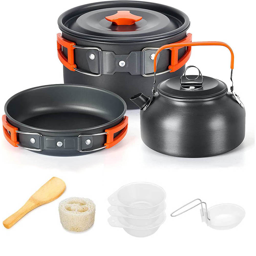 Camping Cooking Equipment Bag - Aluminium outdoor campingpannenset met gaaszak Opvouwbare