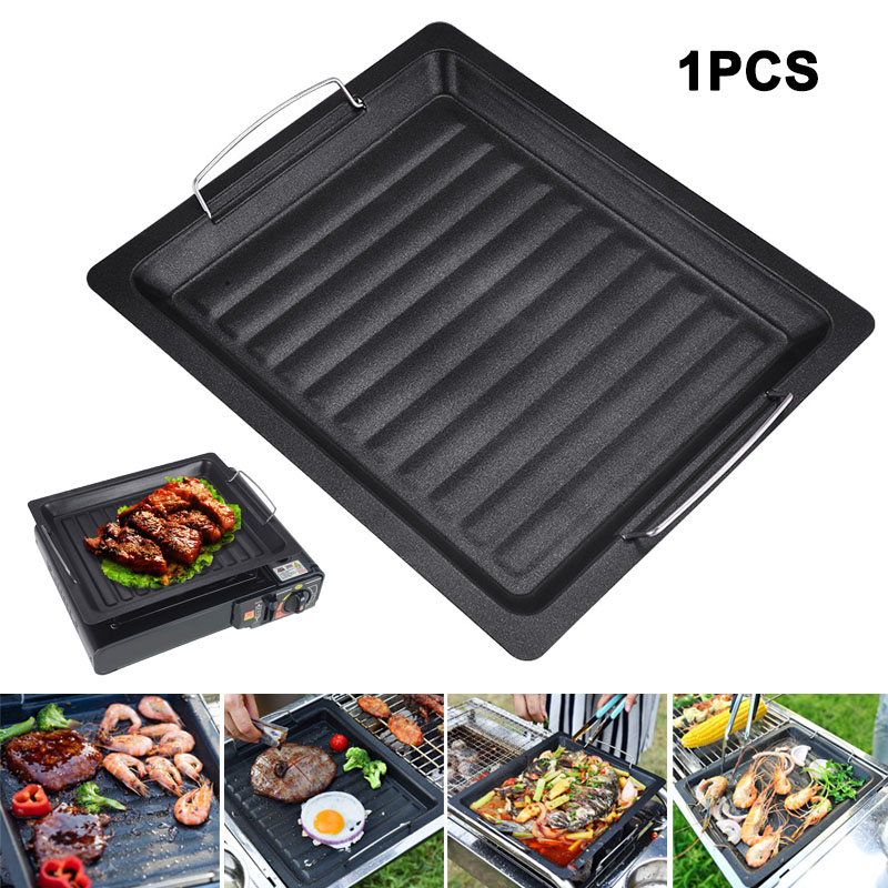 Camping Cooking Meat - Buiten dikke vierkante grillpan met twee