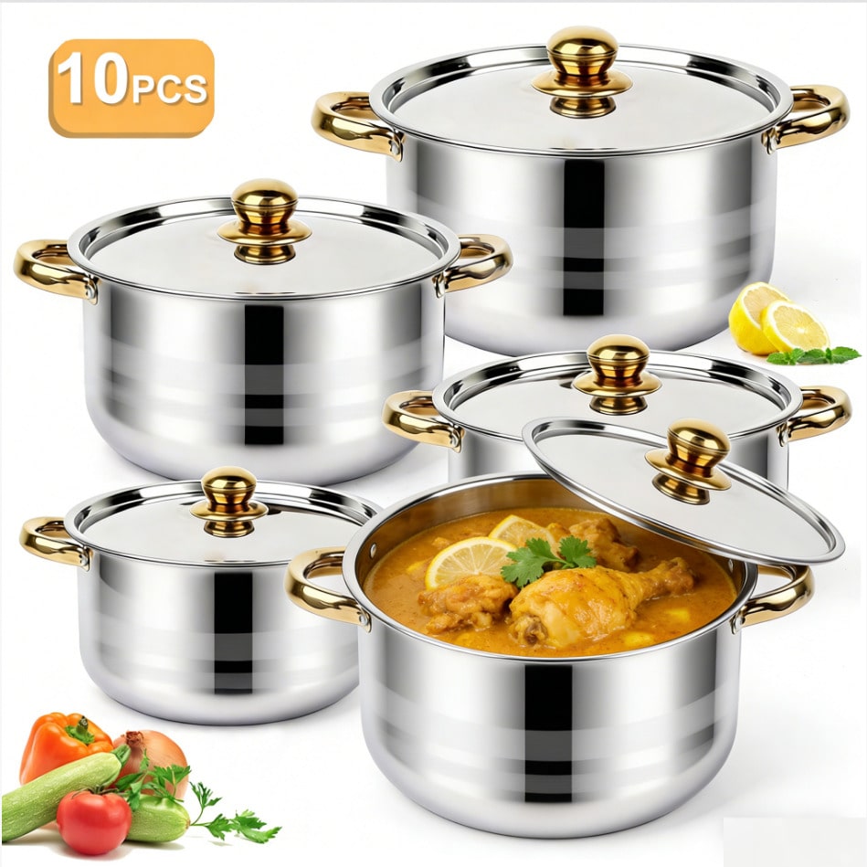 Camping Cooking Tool Set - RVS Pannenset Modern Luxe Kookgerei Stockpot