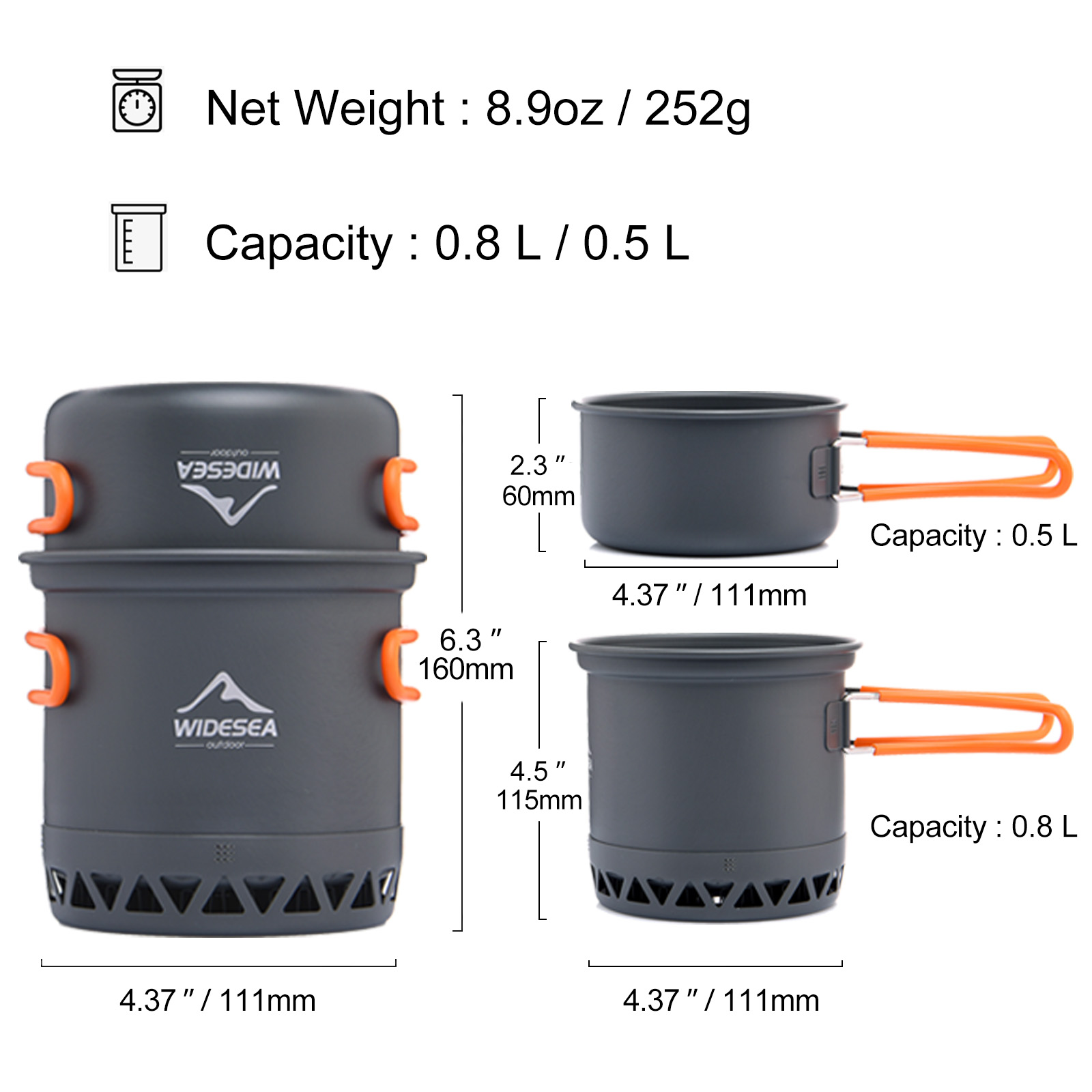 Widesea Camping Pot 1.3L 2.3L  - Camping Cooking Set Jetboil recensie en prijs